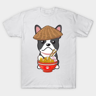 Funny French Bulldog Eating Noodles T-Shirt